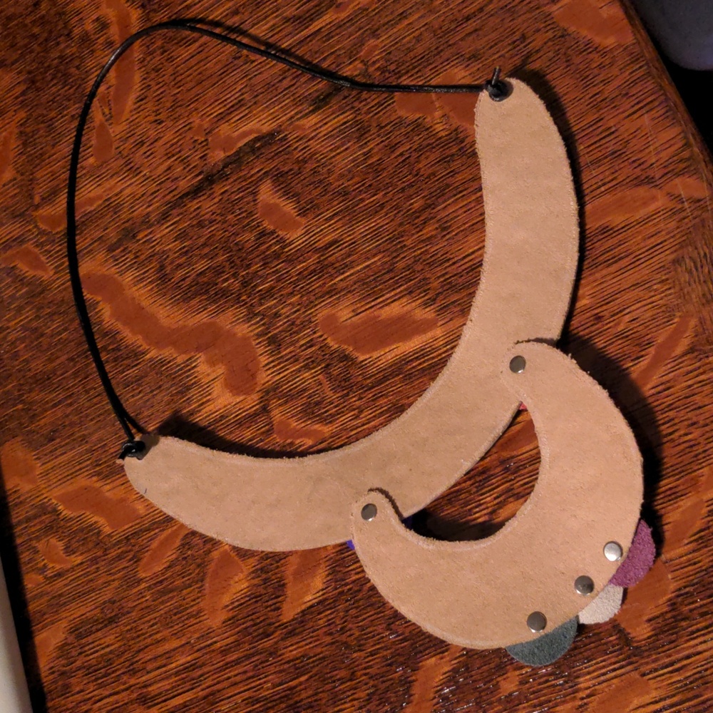 Handmade Genuine Leather Circles Bib Statement Necklace Multicolor B - Picture 7 of 12